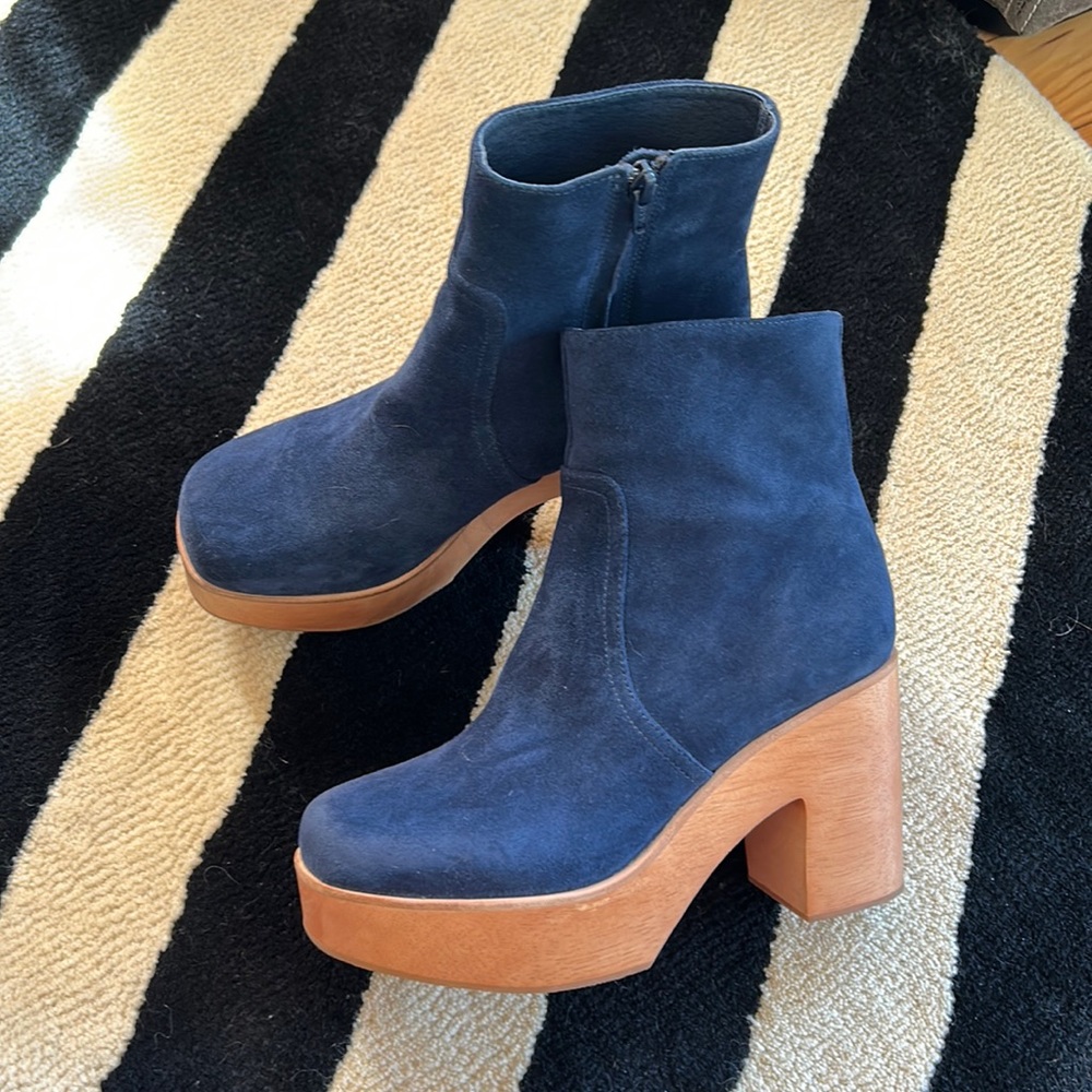 Charlotte Stone blue suede platform boots